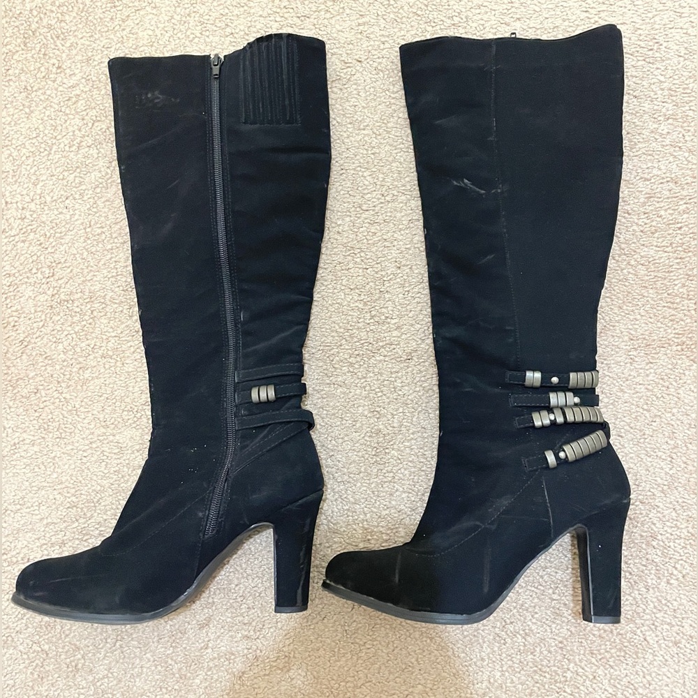 Black suede high boots